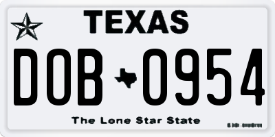 TX license plate DOB0954