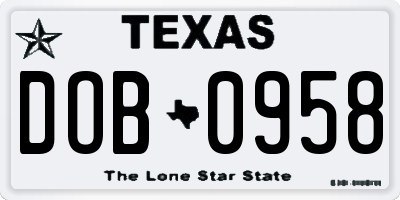 TX license plate DOB0958