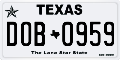 TX license plate DOB0959