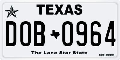 TX license plate DOB0964