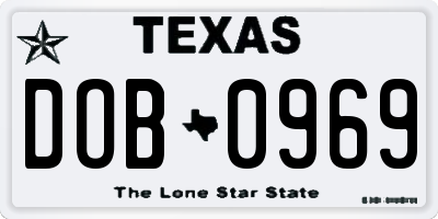 TX license plate DOB0969