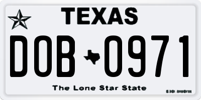 TX license plate DOB0971