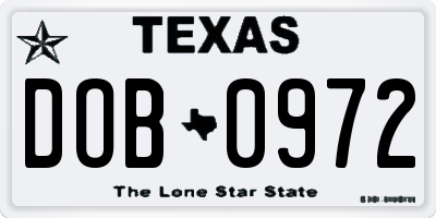 TX license plate DOB0972