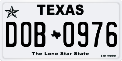 TX license plate DOB0976