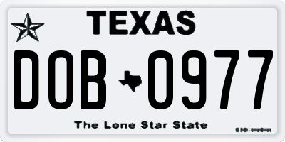 TX license plate DOB0977