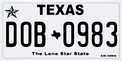 TX license plate DOB0983