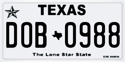TX license plate DOB0988
