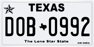 TX license plate DOB0992