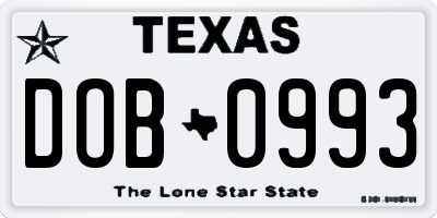 TX license plate DOB0993