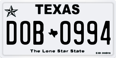 TX license plate DOB0994