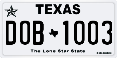 TX license plate DOB1003