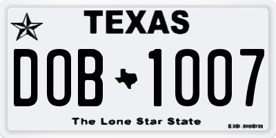 TX license plate DOB1007