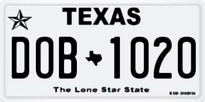 TX license plate DOB1020