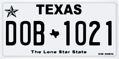 TX license plate DOB1021