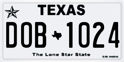 TX license plate DOB1024