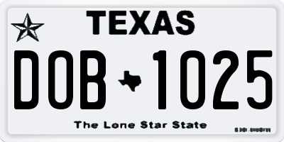 TX license plate DOB1025