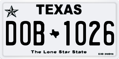 TX license plate DOB1026