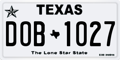 TX license plate DOB1027