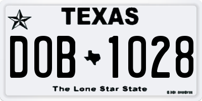TX license plate DOB1028