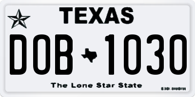 TX license plate DOB1030