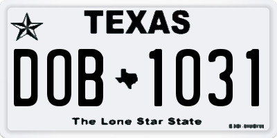 TX license plate DOB1031