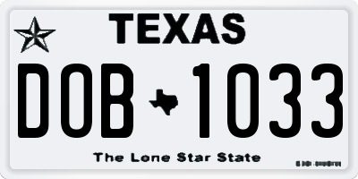 TX license plate DOB1033