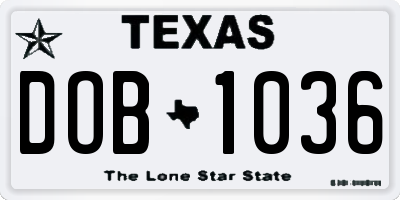 TX license plate DOB1036