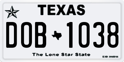 TX license plate DOB1038
