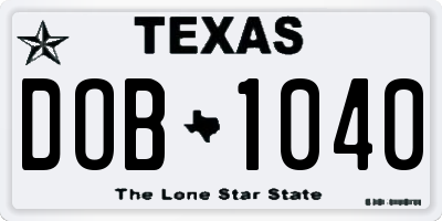 TX license plate DOB1040