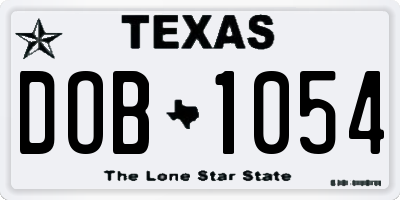 TX license plate DOB1054