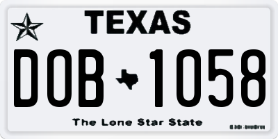 TX license plate DOB1058