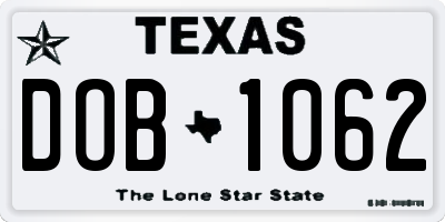 TX license plate DOB1062