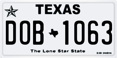 TX license plate DOB1063