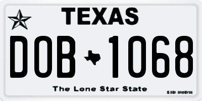 TX license plate DOB1068