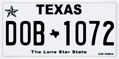 TX license plate DOB1072
