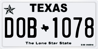 TX license plate DOB1078