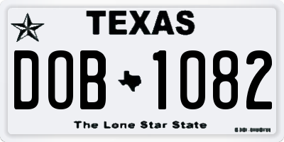TX license plate DOB1082