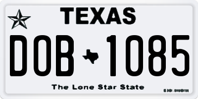 TX license plate DOB1085