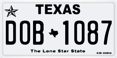 TX license plate DOB1087
