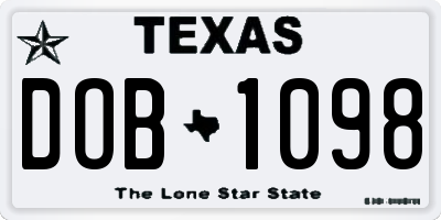 TX license plate DOB1098