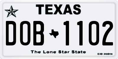 TX license plate DOB1102