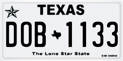 TX license plate DOB1133