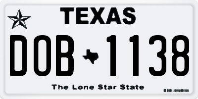 TX license plate DOB1138