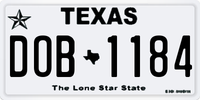 TX license plate DOB1184