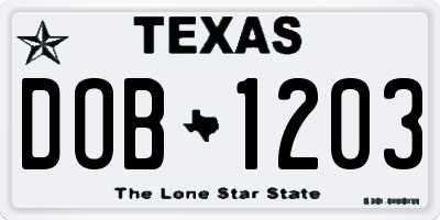 TX license plate DOB1203