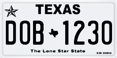 TX license plate DOB1230