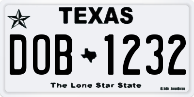 TX license plate DOB1232