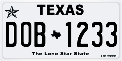 TX license plate DOB1233