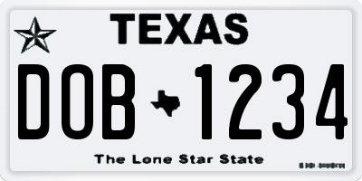 TX license plate DOB1234