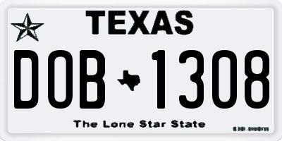 TX license plate DOB1308